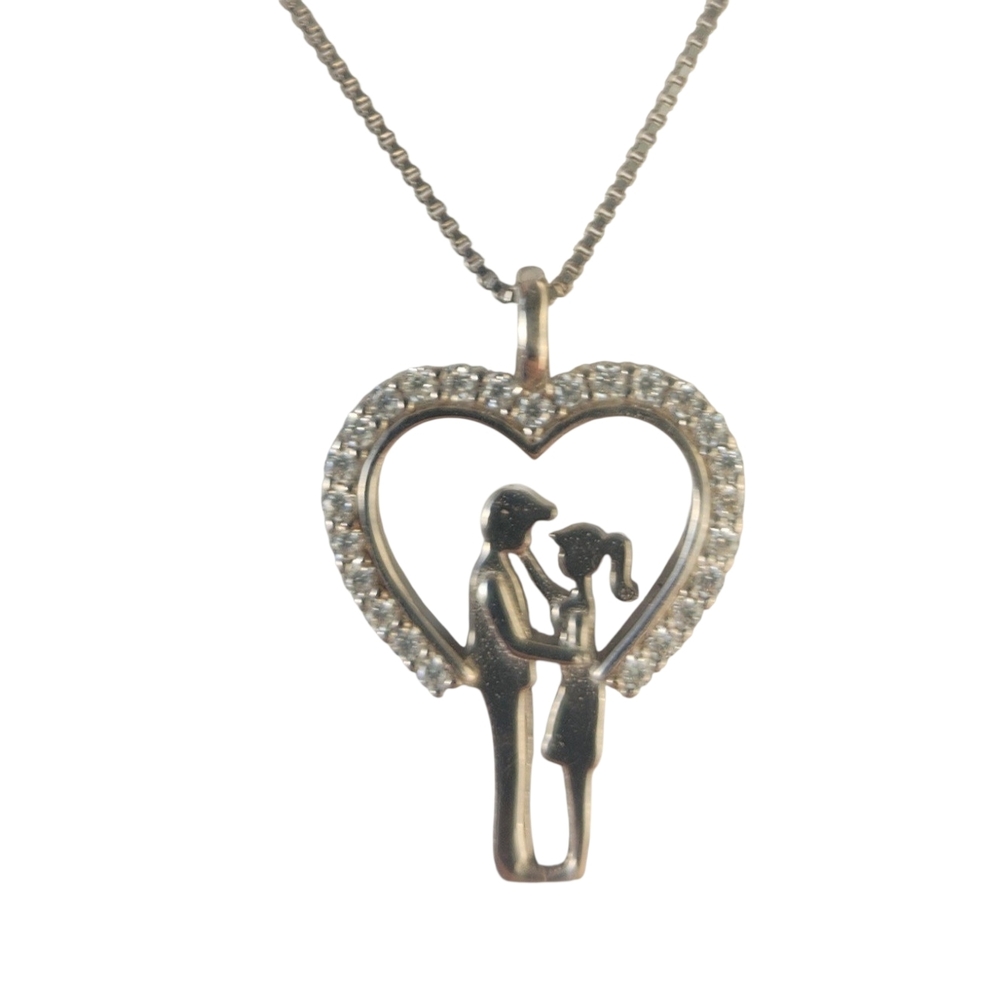 Romantic Sterling Silver, Moissanite Heart Necklace with Couple Design